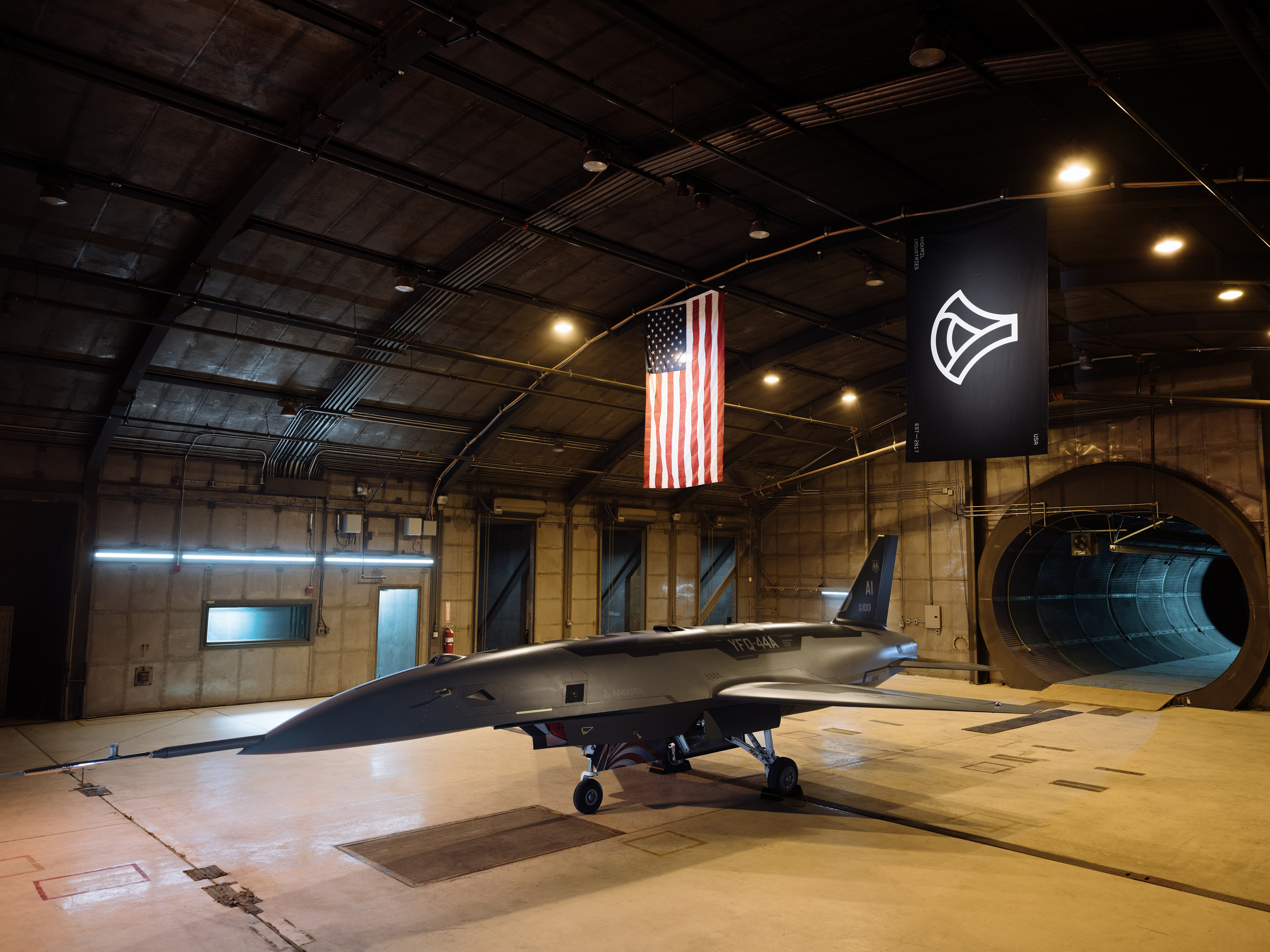A YFQ-44A production representative test vehicle in a testing chamber at Costa Mesa