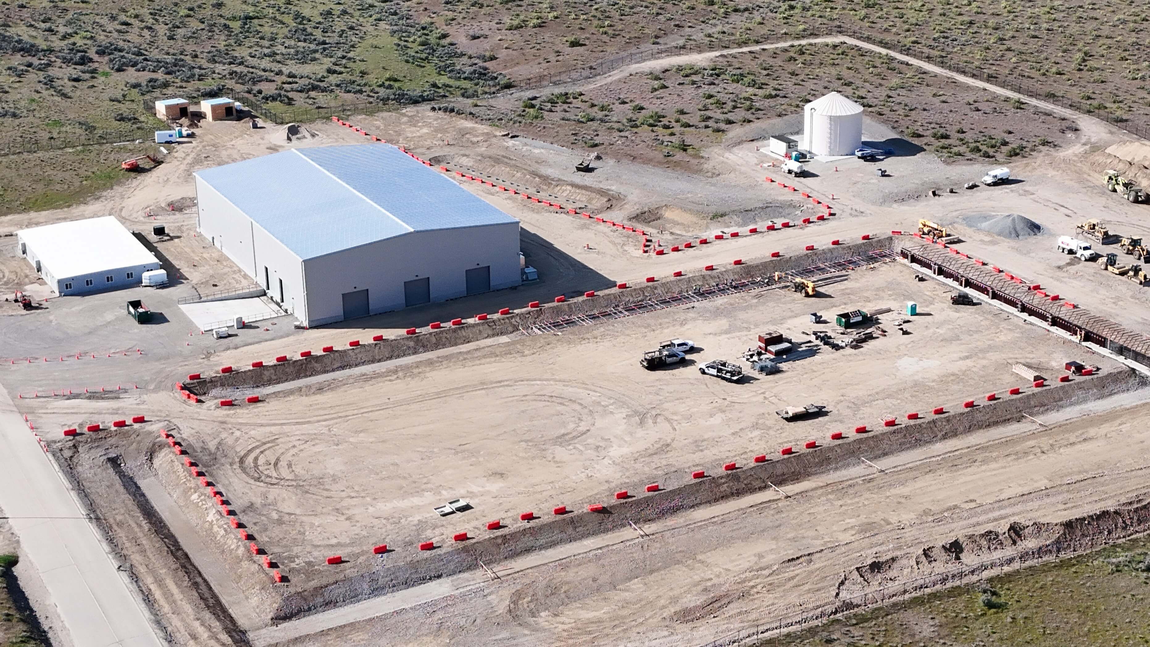 Aerial view of the Orion fusion power plant site under construction in Malaga, Washington