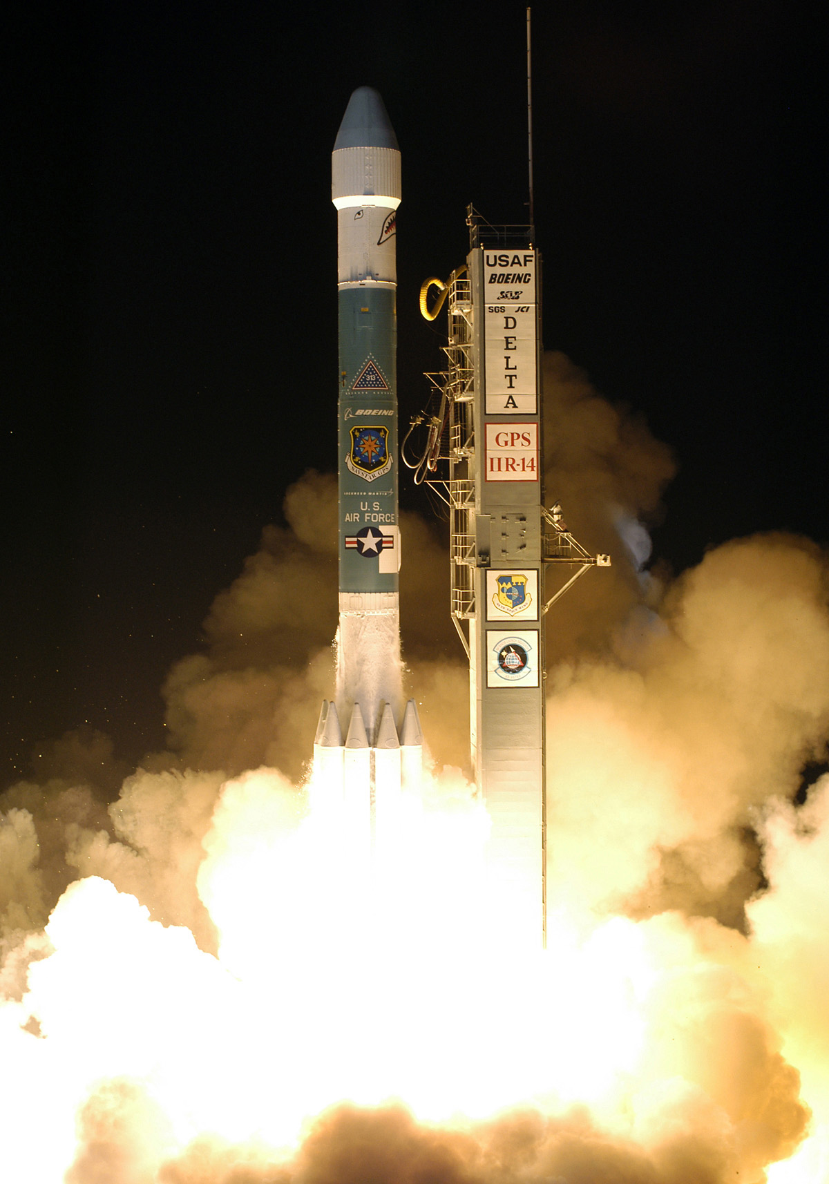A Delta II rocket launching the GPS IIR-14 satellite in 2005