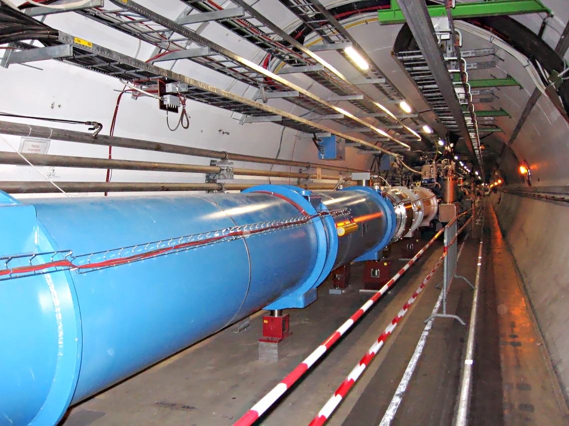 The LHC tunnel near the LHCb detector, with magnets and instruments