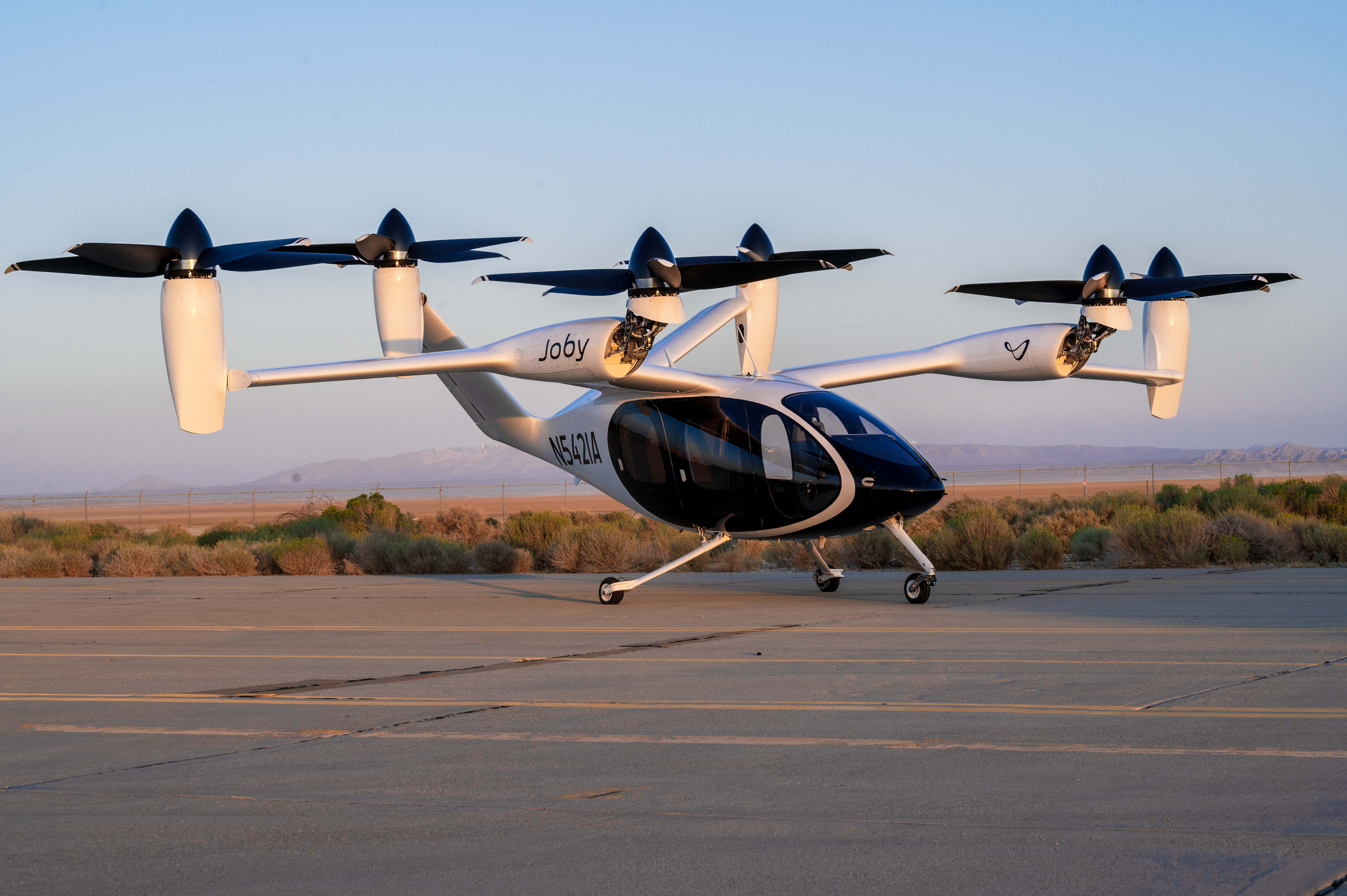 A Joby S4 eVTOL aircraft at Edwards Air Force Base