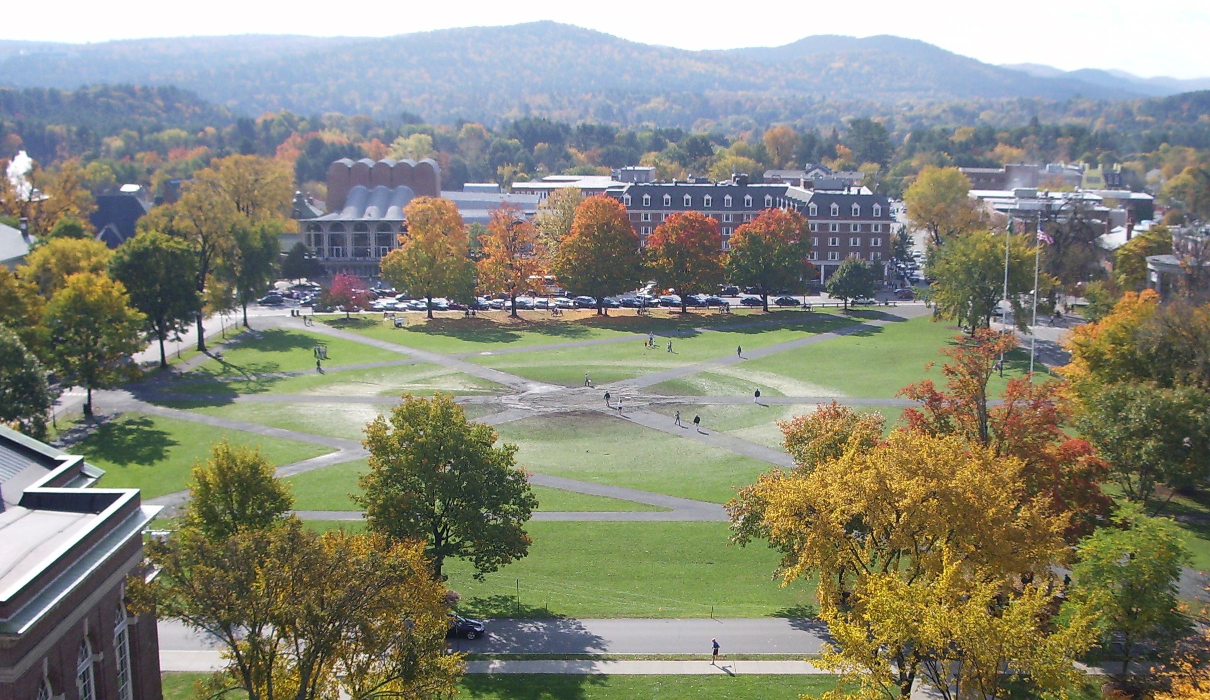 The Green at Dartmouth College, seen from Baker Tower