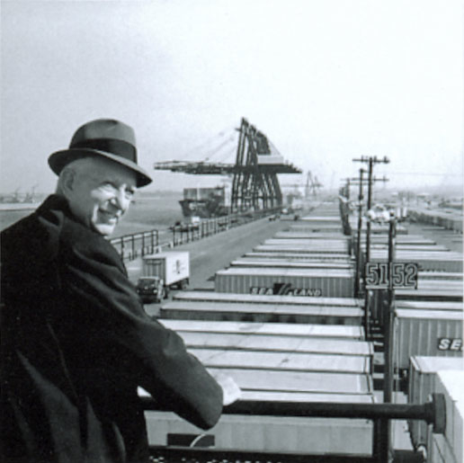 Malcom McLean at a ship's railing