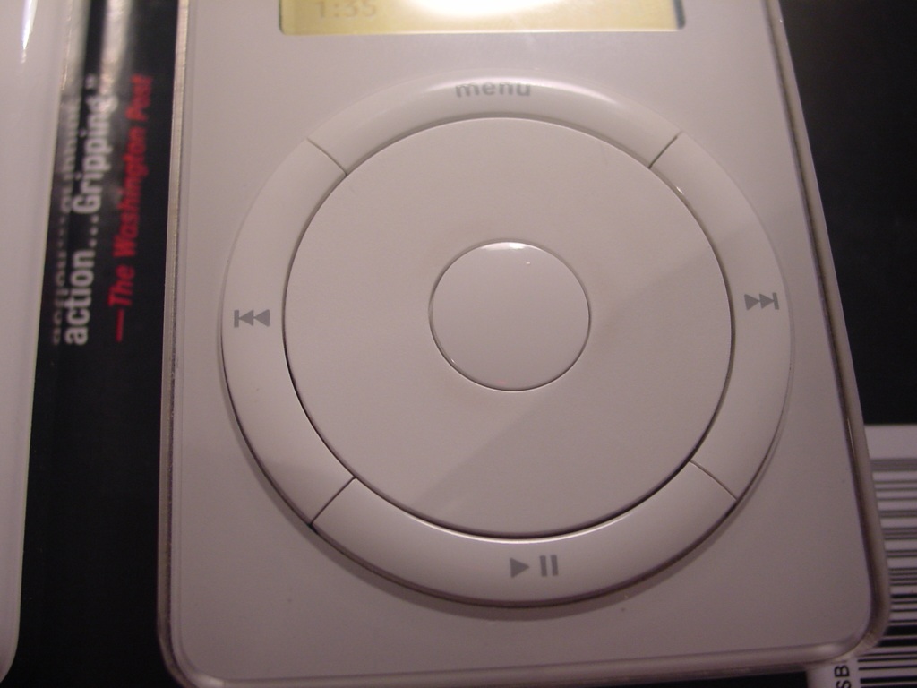 A first-generation iPod with its click wheel