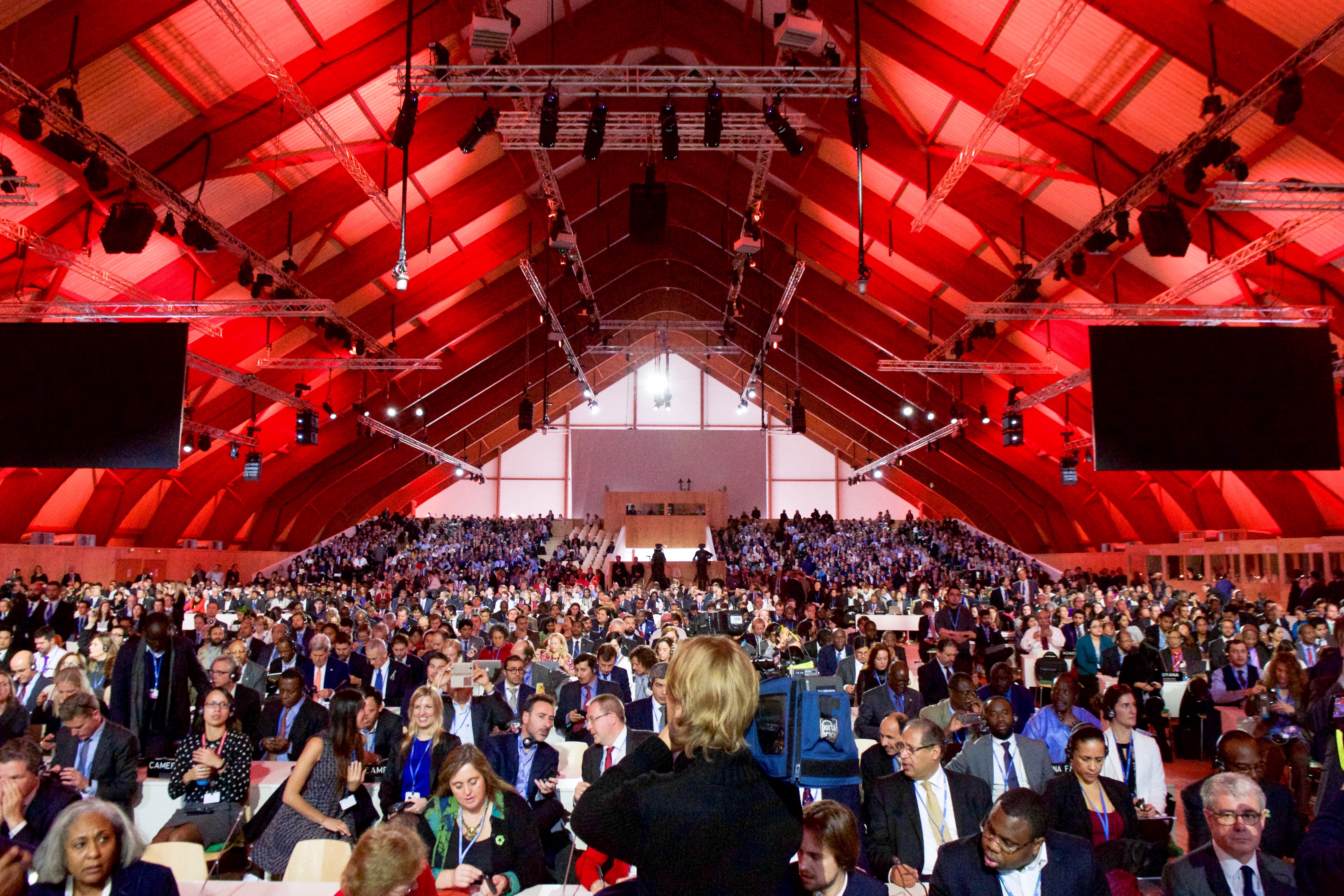 Delegates assembled in the COP21 plenary hall at Le Bourget