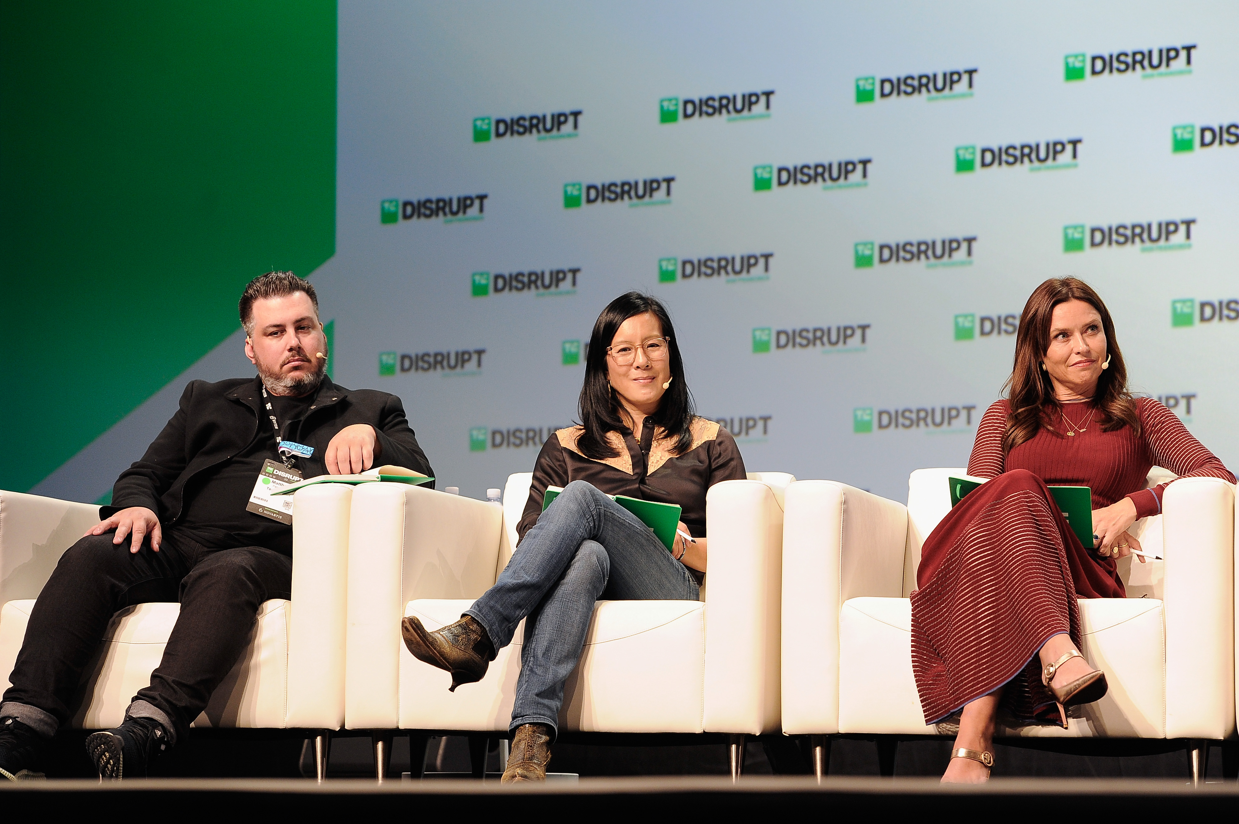 Aileen Lee onstage at TechCrunch Disrupt 2018 with Matthew Panzarino and Kirsten Green